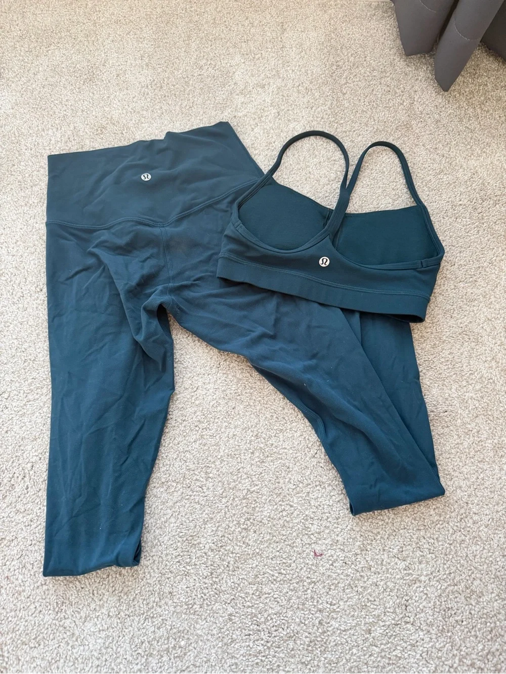 lululemon Indochine Blue High-Rise Align Leggings and Power Y Bra Matching Set 4